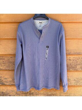Smith & Eagle Mens XL Waffle Knit Long-Sleeve Henley Shirt Heather Blue Cotton B